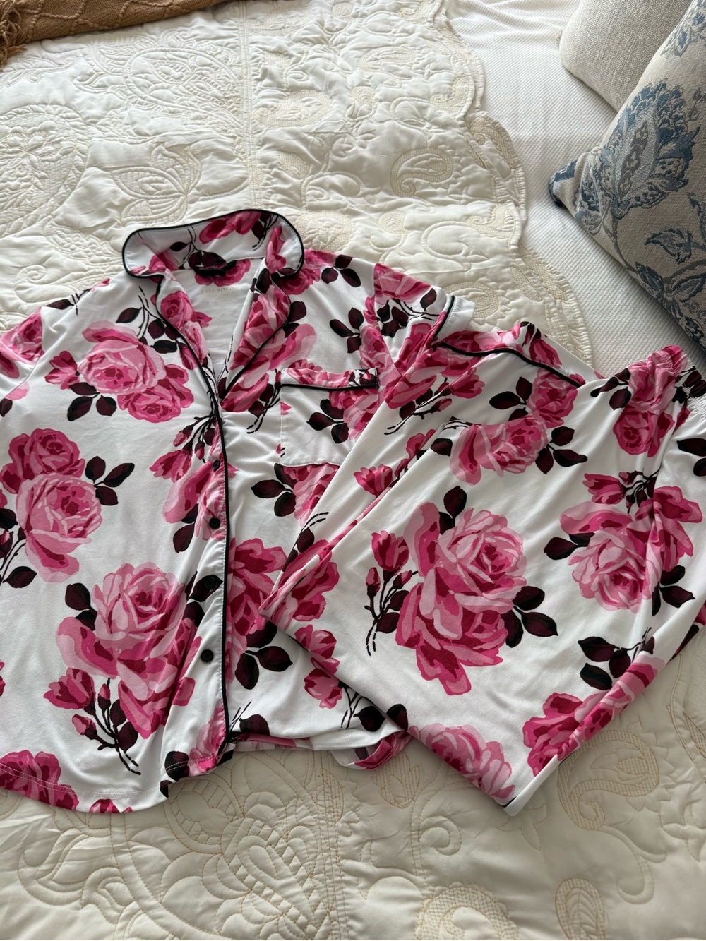 Kate Spade Pink Rose Print Women's Pajama Set - Soft Floral Sleepwear